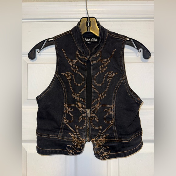 I.AM.GIA Iconic Arielle Flame Embroidered Western Rocker Festival Denim Vest S - Picture 4 of 9
